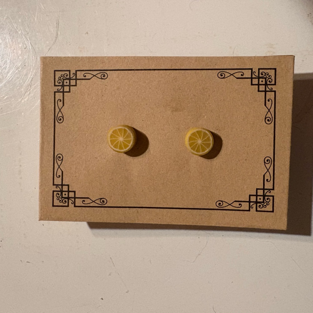 Yellow Lemon Slice Earrings - Handmade